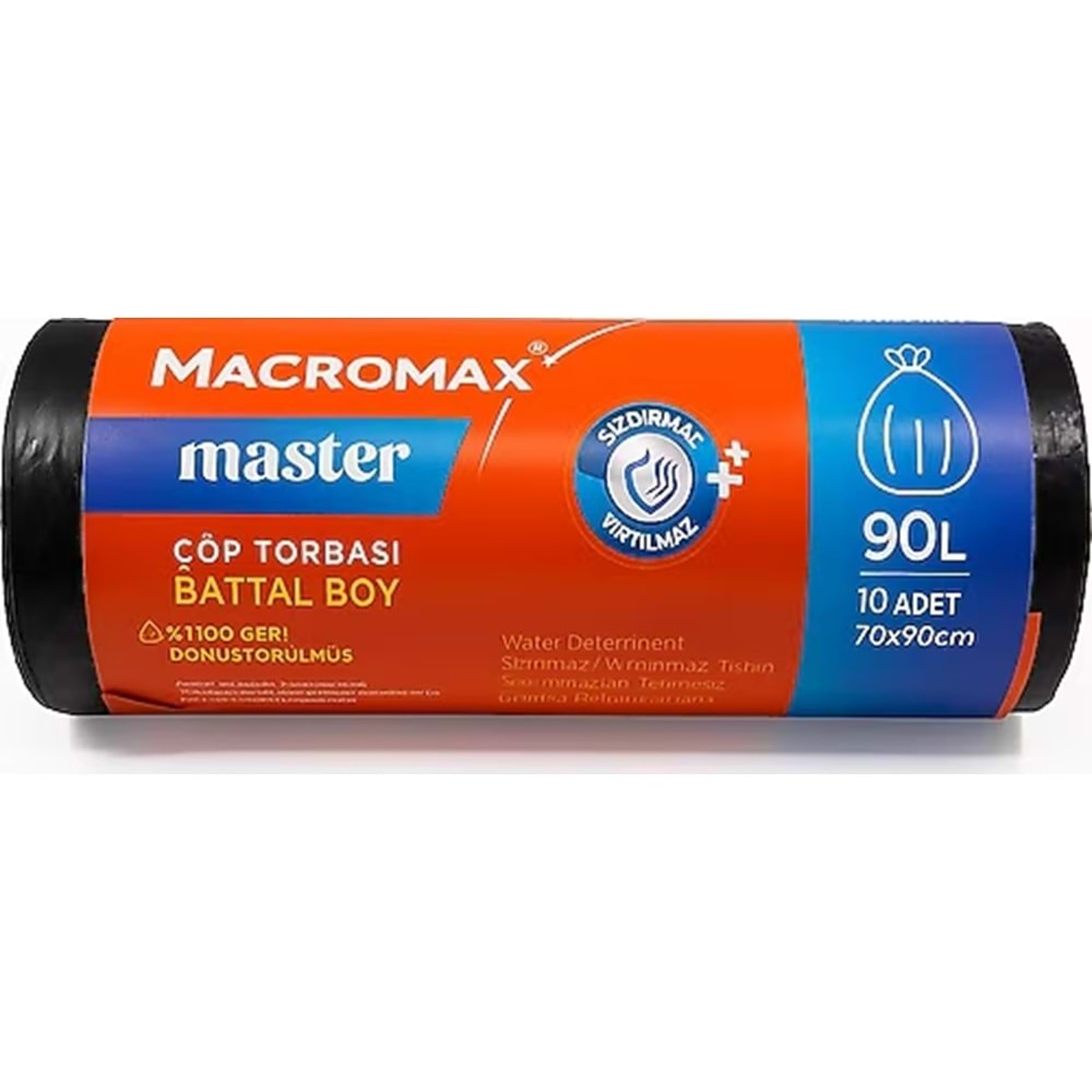 MACROMAX MASTER BATTAL BOY SİYAH ÇÖP TORBASI 70X90CM 10 ADET 90L