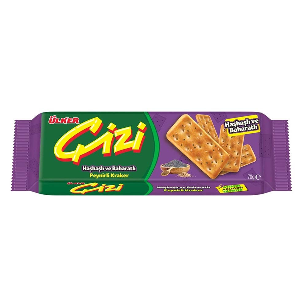 ÜLKER ÇİZİ HAŞHAŞLI VE BAHARATLI PEYNİRLİ KRAKER 70G