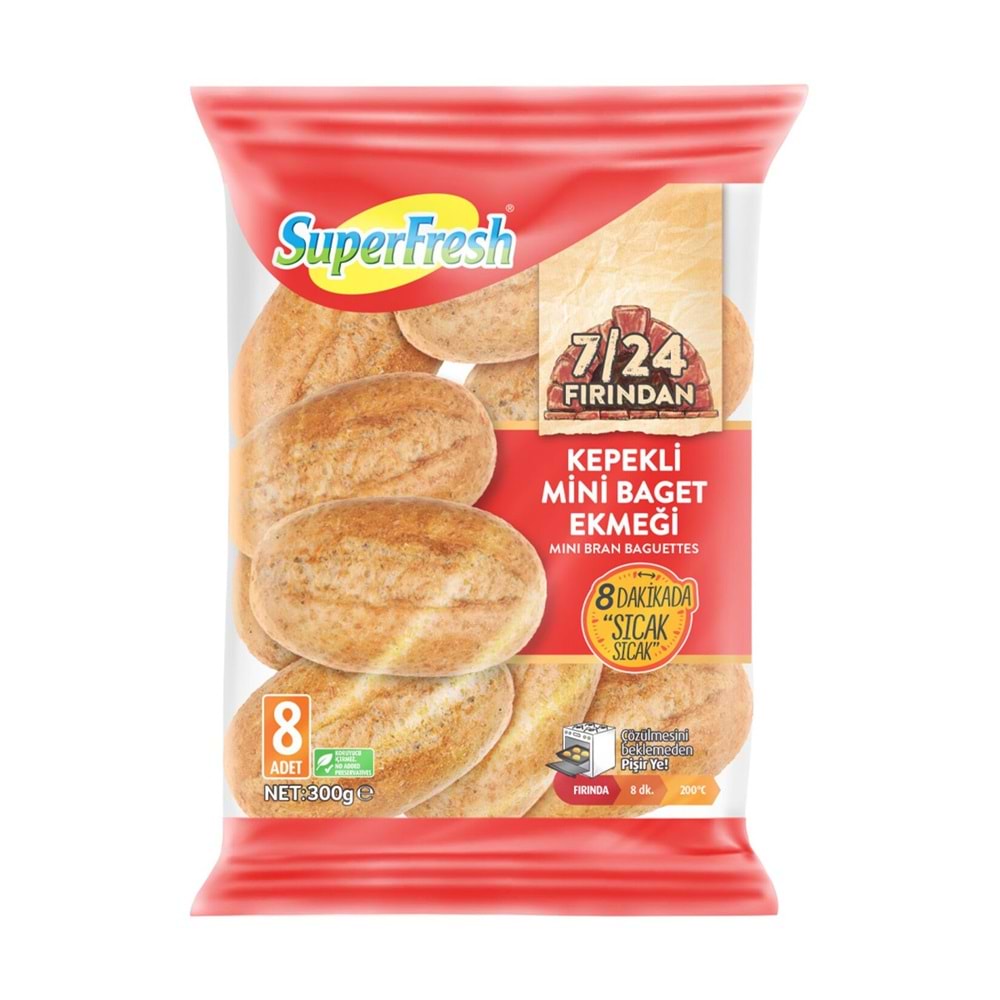 SUPERFRESH FIRINDAN KEPEKLİ MİNİ BAGET EKMEĞİ 8 ADET