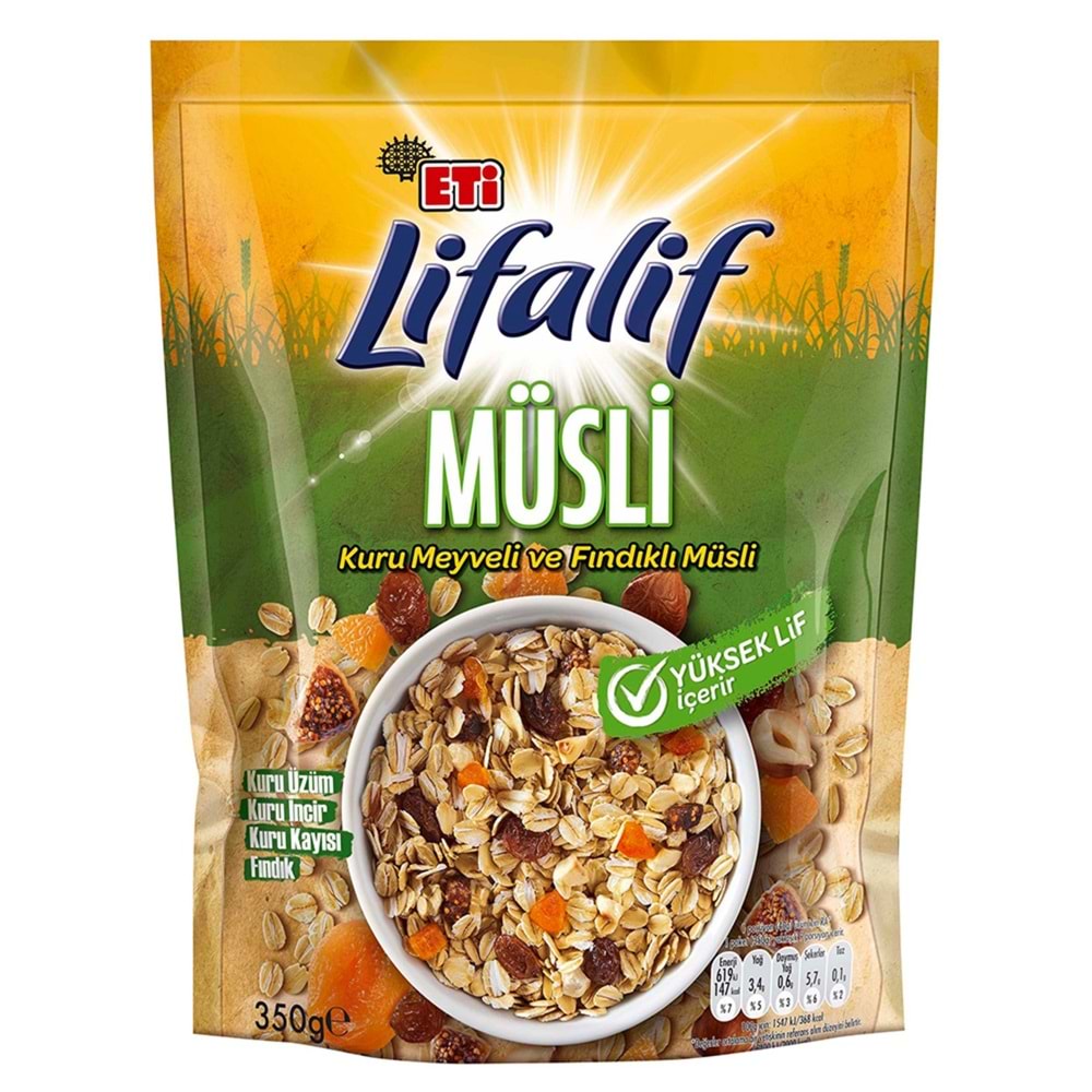 ETİ LİFALİF MÜSLİ KURU MEYVELİ VE FINDIKLI YULAF 350G