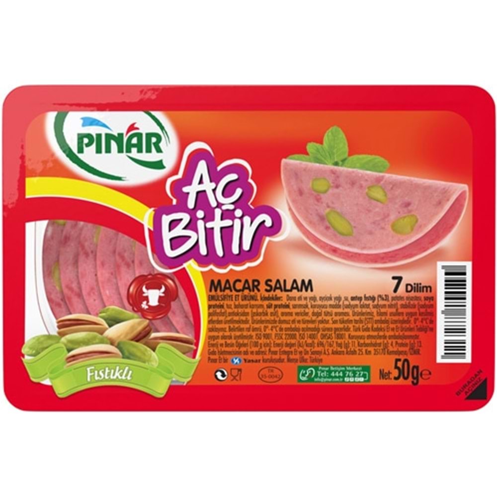 PINAR AÇ BİTİR DANA MACAR SALAM 7 DİLİM 50G