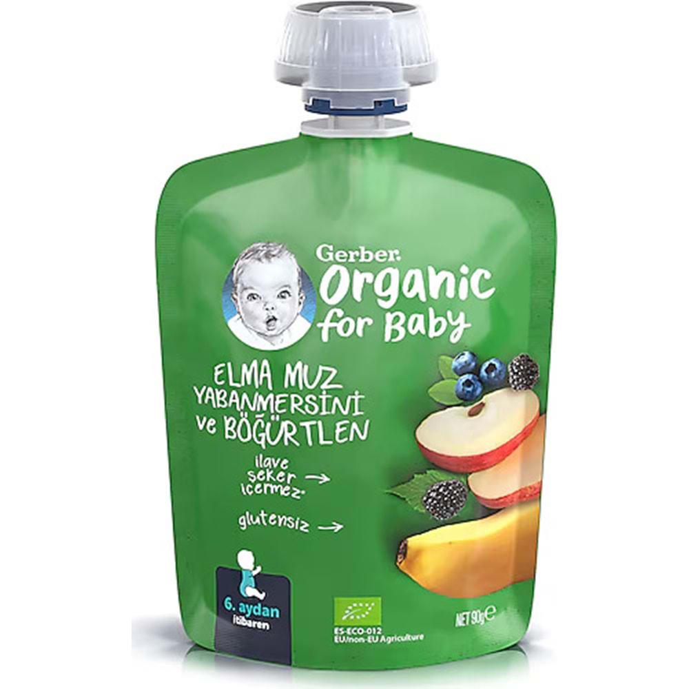GERBER ELMA MUZ YABAN MERSİNİ VE BÖĞÜRTLEN 90G BEBEK MAMASI