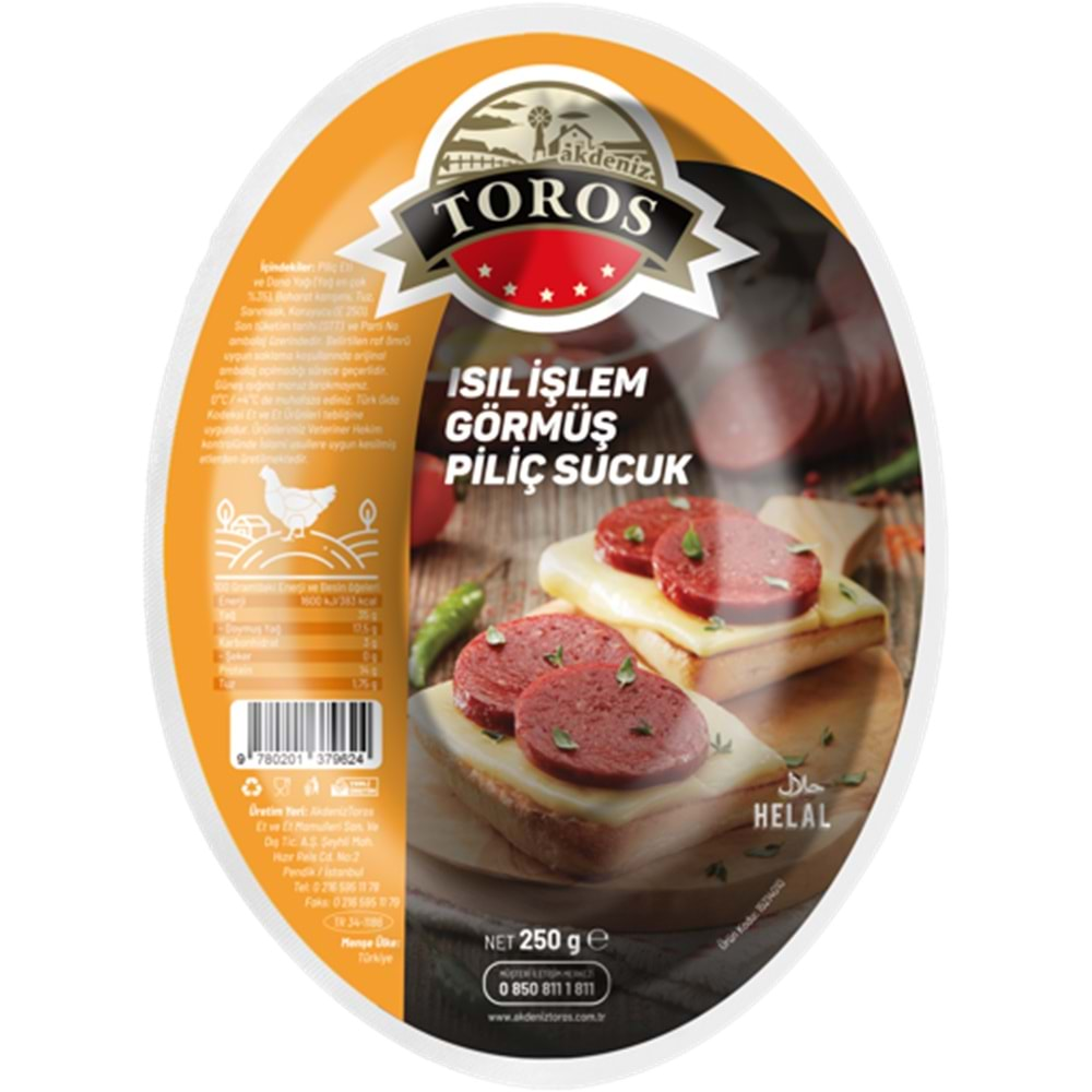 TOROS ISIL İŞLEM GÖRMÜŞ PİLİÇ SUCUK 250G