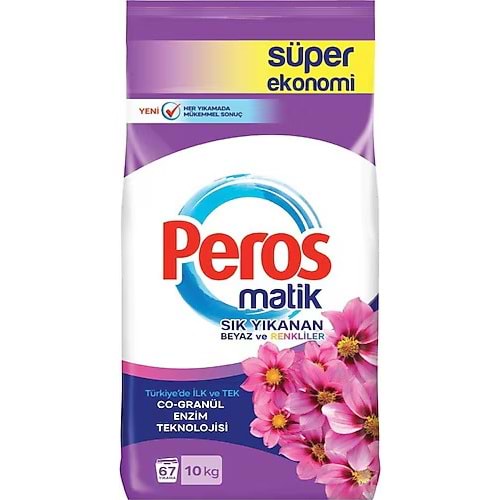 PEROS MATİK SIK YIKANAN BEYAZLAR VE RENKLİLER 10KG YILDIZ ÇİÇEĞİ