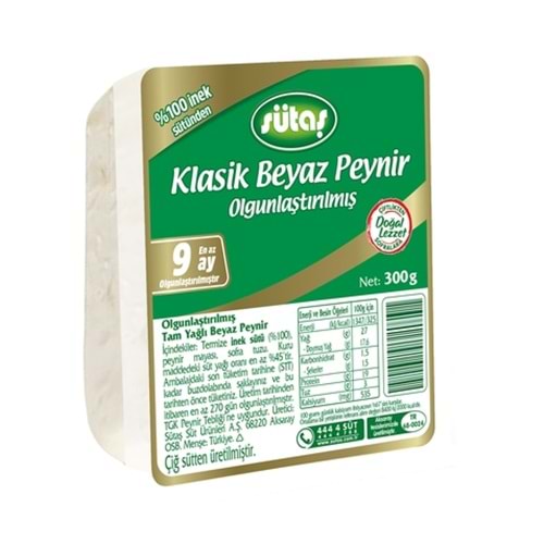 SÜTAŞ KLASİK BEYAZ PEYNİR OLGUNLAŞTIRILMIŞ 300G