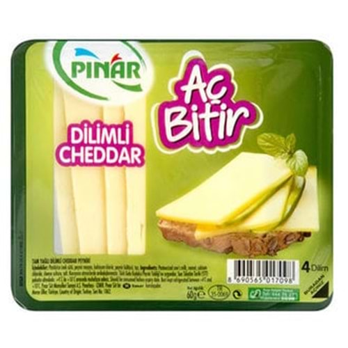 PINAR AÇ BİTİR DİLİMLİ CHEDDAR 4 DİLİM 60G