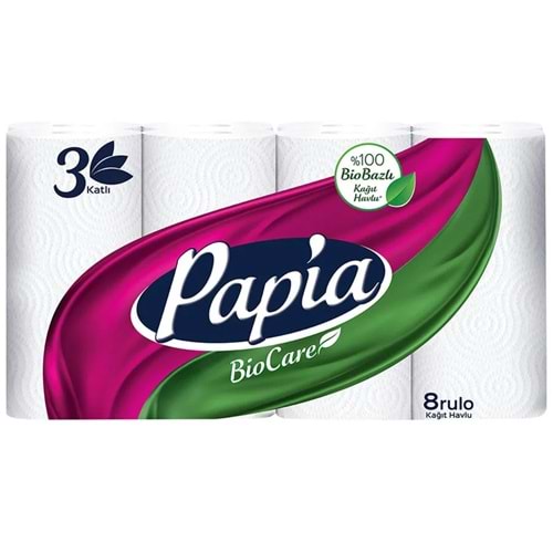 PAPİA BİOCARE HAVLU KAĞIT 8Lİ 3 KATLI