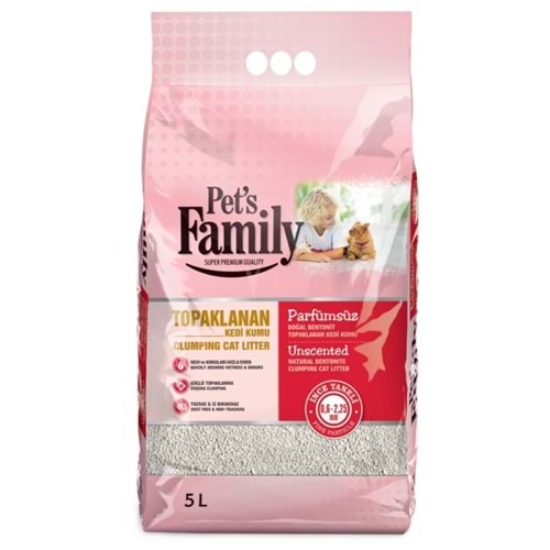 PETS FAMİLY NATUREL İNCE BENTONİT KEDİ KUMU 5LT PEMBE