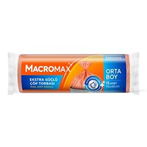 MACROMAX ORTA BOY EKSTRA GÜÇLÜ ÇÖP TORBASI 55X60 CM 15 ADET