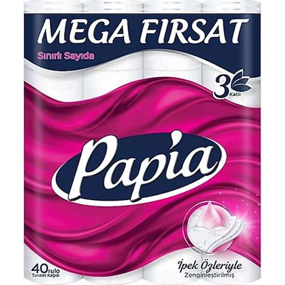 PAPİA İPEK ÖZLERİYLE TUVALET KAĞIDI 40 ADET 3 KATLI