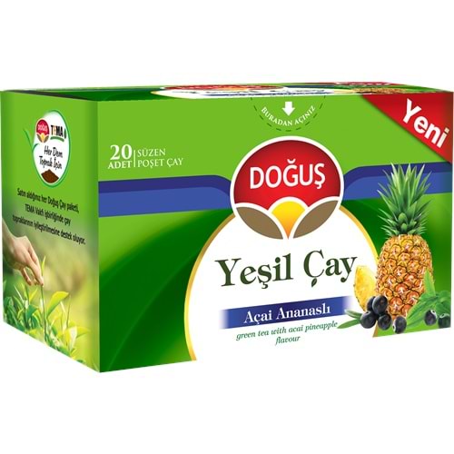 DOĞUŞ YEŞİL ÇAY AÇAİ ANANASLI 20 ADET SÜZEN POŞET ÇAY